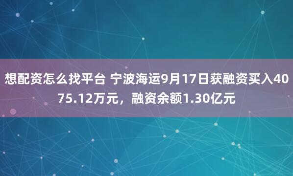 想配资怎么找平台 宁波海运9月17日获融资买入4075.12万元，融资余额1.30亿元